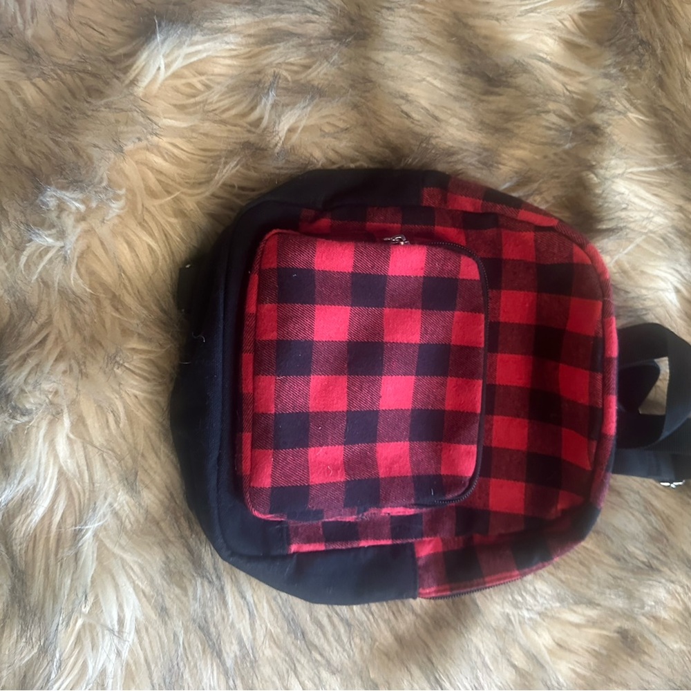 Cute Little Plaid Red and Black Flannel Backpack